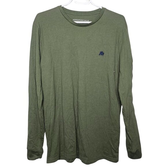Men's Crew Neck Long Sleeve Aeropostale Shirt Size M Khaki Green - Picture 1 of 11